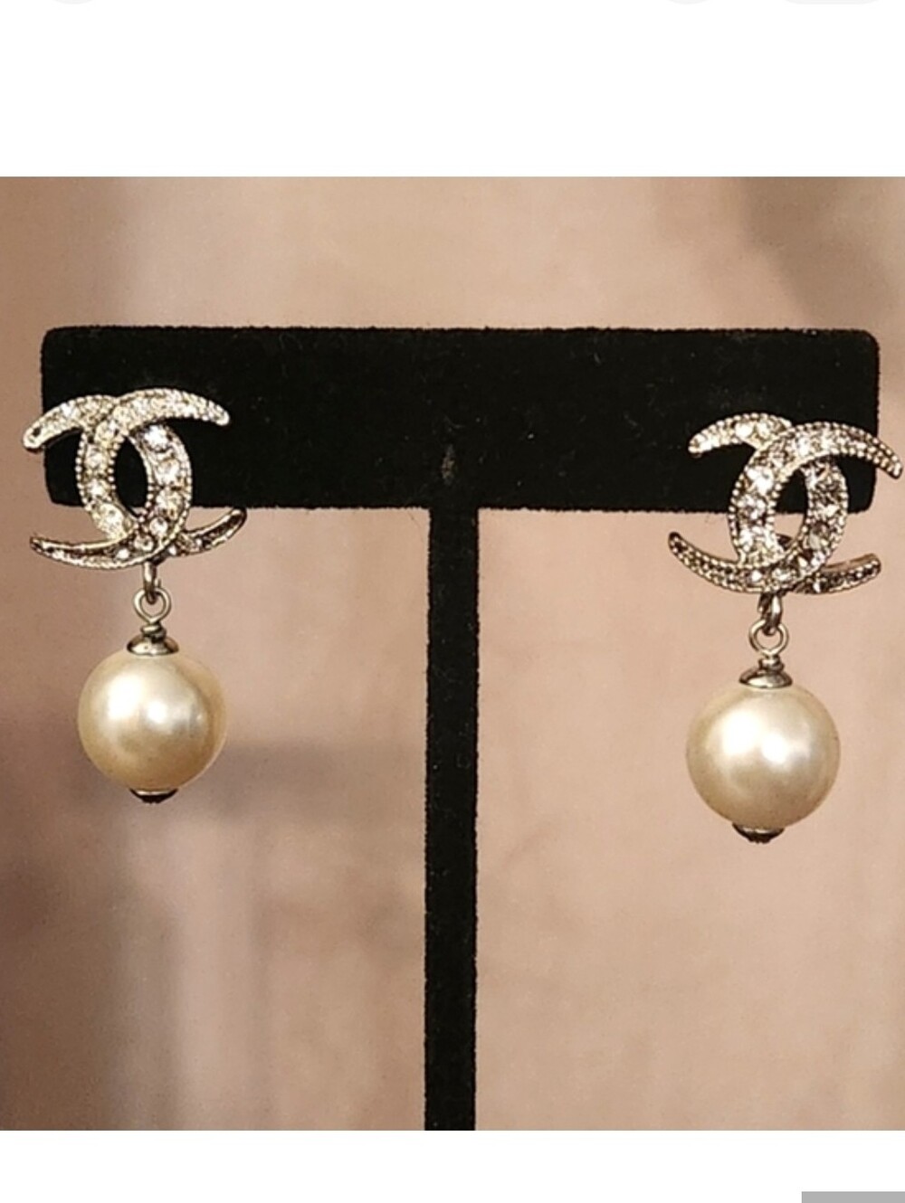🔥Chanel CC Moon Crystal Faux Pearl Dangle Piercing Earrings